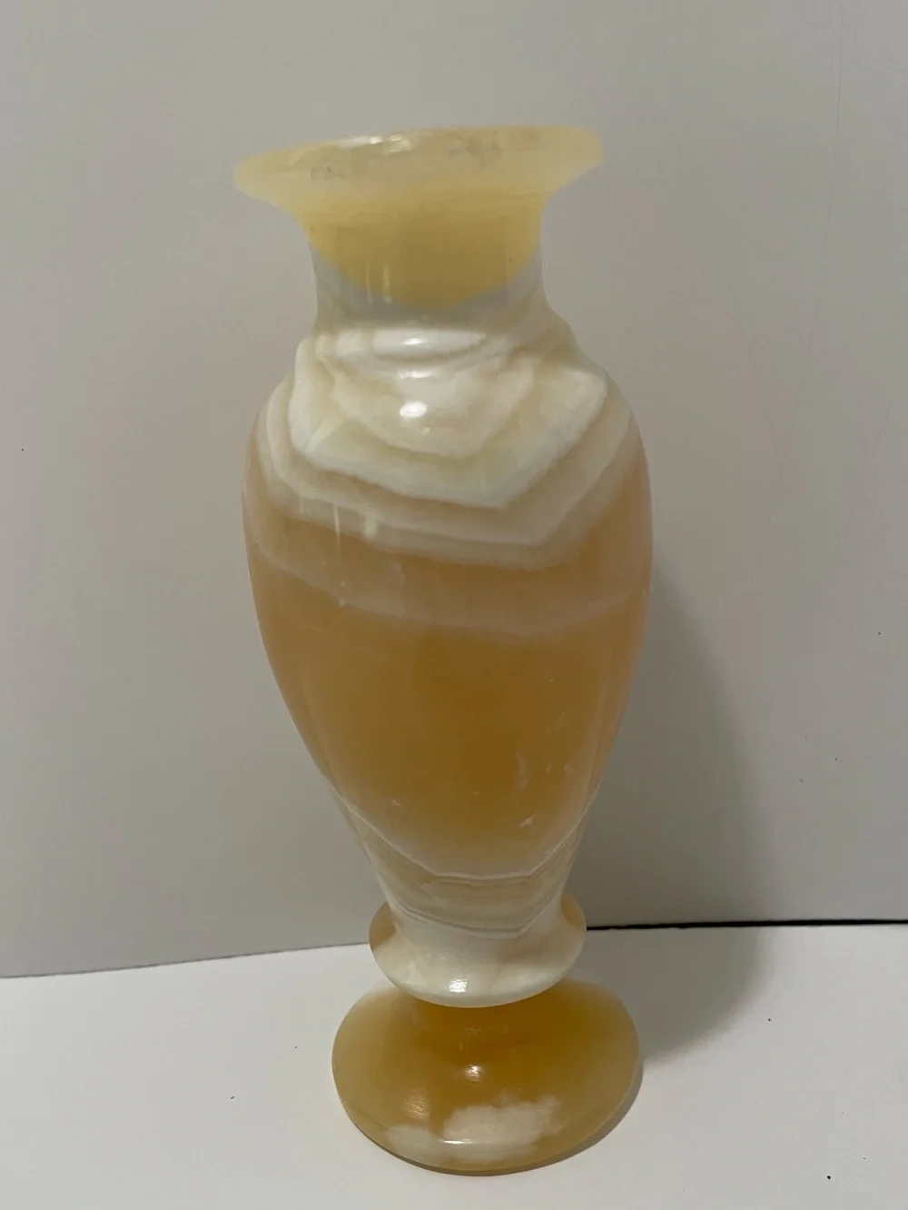 Alabaster Stone Candle Stick 6” Tall Carved Yellow And White Natural Elements